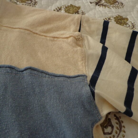 NWOT WE THE FREE Striped Puffy Long Sleeve T-Shirt XS Blues/Natural Raw Edges - Picture 8 of 15